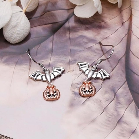 Boucles D'oreilles Halloween Chauve-souris Citrouille Style Gothique Vintage Avec Tige En Argent Sterling 925