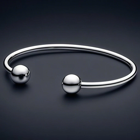 Double Ball Offenes Manschetten Armband Edelstahl 18K Vergoldet Minimalistischer Geometrischer Schmuck Für Damen