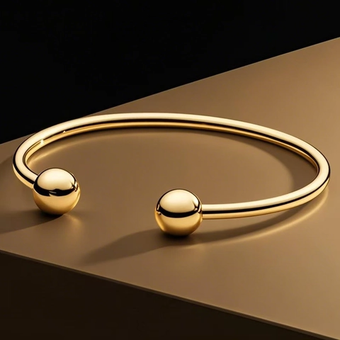 Brazalete Abierto Minimalista Acero Inoxidable Bolas Redondas Pulido Espejo Joyería De Moda Para Mujer
