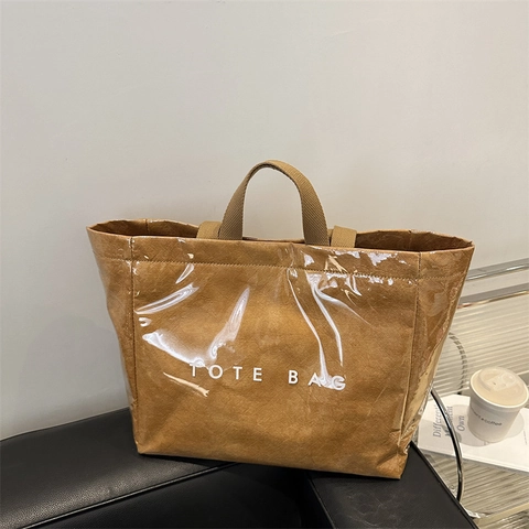 Große Tote Bag Wasserdicht Glänzend Buchstaben Druck Minimalistische Urbane Handtasche Schultertasche Für Damen
