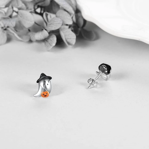 Halloween Geist Ohrstecker Kupfer Emaille Hexenhut Kürbis Korb Süß Gruselig Feiertag Party Schmuck Für Frauen Mädchen