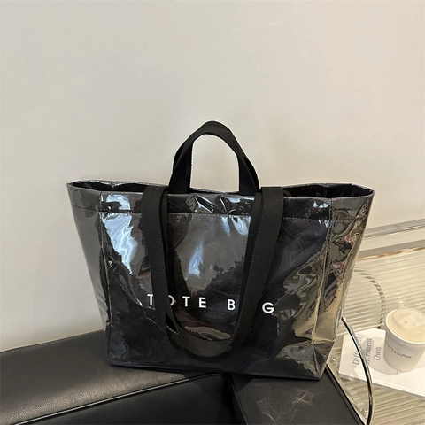 Große Tote Bag Wasserdicht Glänzend Buchstaben Druck Minimalistische Urbane Handtasche Schultertasche Für Damen