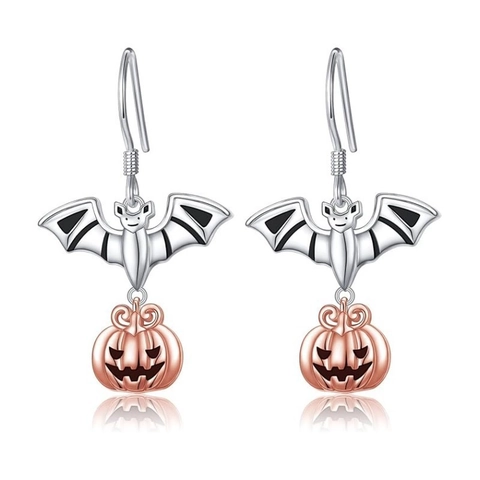 Boucles D'oreilles Halloween Chauve-souris Citrouille Style Gothique Vintage Avec Tige En Argent Sterling 925