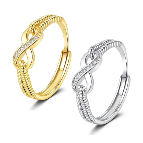 Anillo Símbolo Infinito Ajustable Cobre Circonita Cúbica Pavé Banda Retorcida Joyería De Moda Regalo Para Mujeres Compromiso