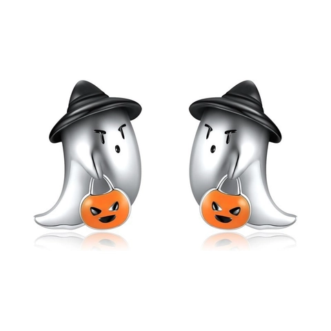 Halloween Geist Ohrstecker Kupfer Emaille Hexenhut Kürbis Korb Süß Gruselig Feiertag Party Schmuck Für Frauen Mädchen