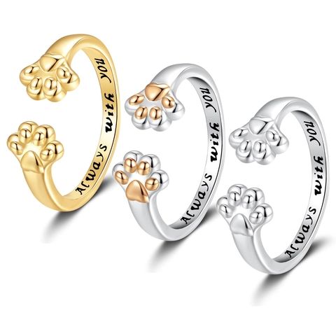 Anillo Abierto Ajustable Huella De Mascota Cobre Grabado Always With You Joyería Conmemorativa Moda Mujer