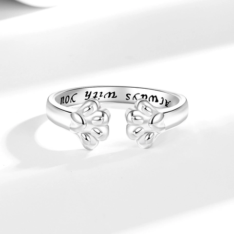 Anillo Abierto Ajustable Huella De Mascota Cobre Grabado Always With You Joyería Conmemorativa Moda Mujer