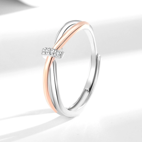 Zweifarbiger Verschlungener Knotenring Kupfer Zirkon Verstellbar Offener Fingerring Valentinstagsgeschenk Minimalistisch