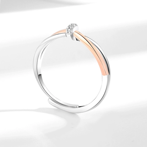 Zweifarbiger Verschlungener Knotenring Kupfer Zirkon Verstellbar Offener Fingerring Valentinstagsgeschenk Minimalistisch
