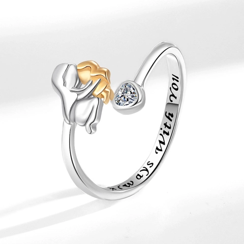 Anillo Abrazo Madre Hija Corazón Circonita Cobre Anillo Abierto Ajustable Grabado Joyería Regalo