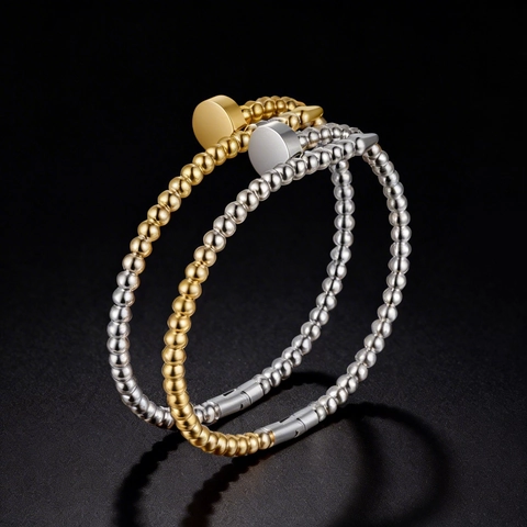 Brazalete De Acero Inoxidable Con Cuentas Redondas Diseño De Clavo Hebilla Joyería De Moda Para Mujer