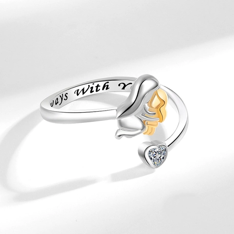 Anillo Abrazo Madre Hija Corazón Circonita Cobre Anillo Abierto Ajustable Grabado Joyería Regalo