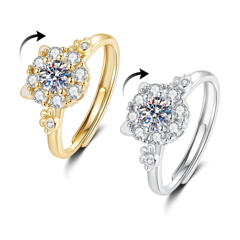 Rotierender Spinner Ring Kupfer Zirkonia Glückskatze Design Verstellbar Anti Angst Stressabbau Schmuck Für Frauen