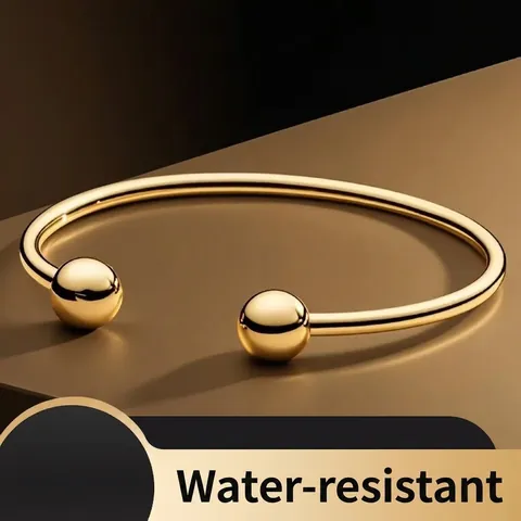 Minimalistische Roestvrijstalen Open Armring Met Dubbele Ballen Gepolijst Geometrische Verstelbare Bangle Voor Dames