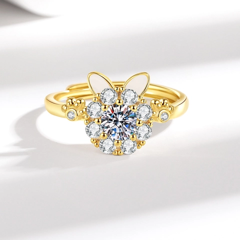 Rotierender Spinner Ring Kupfer Zirkonia Glückskatze Design Verstellbar Anti Angst Stressabbau Schmuck Für Frauen