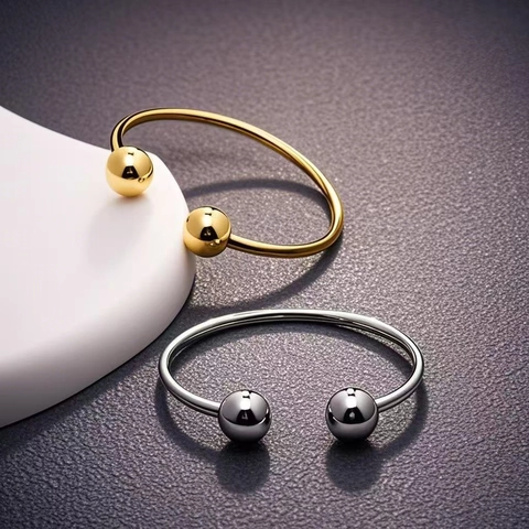 Brazalete Abierto de Acero Inoxidable Minimalista para Mujer Moda Pulsera de Puño con Perla Redonda Pulida Oro Plata Joyería