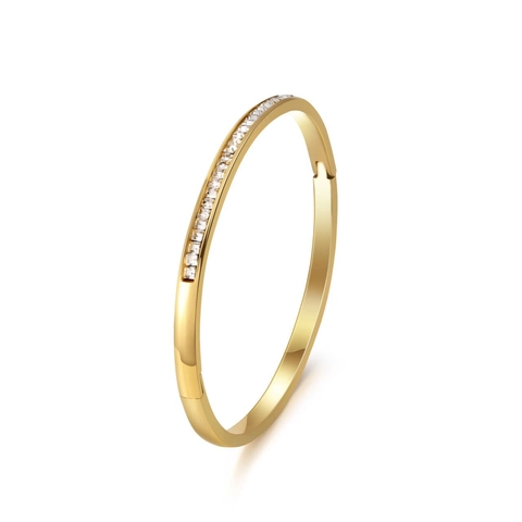 Elegant Stainless Steel Square Rhinestone Pave Oval Bangle Bracelet For Women Fashion High Shine Inlaid Jewelry Gift
