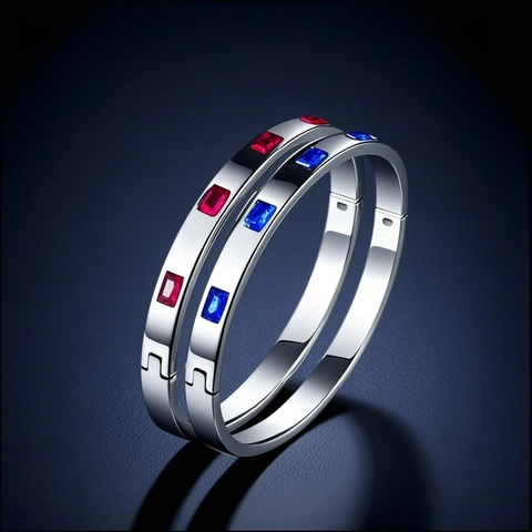 Luxury Stainless Steel Rectangle Rhinestone Hinged Bangle For Women Men Fashion Gold Silver Plated Geometric Oval Cuff Bracelet Jewelry