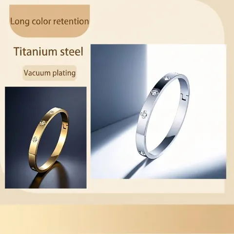 Elegante Brazalete De Acero Inoxidable Con Incrustaciones De Pedrería Diseño Geométrico Floral Joyería Chapada En Oro 18K