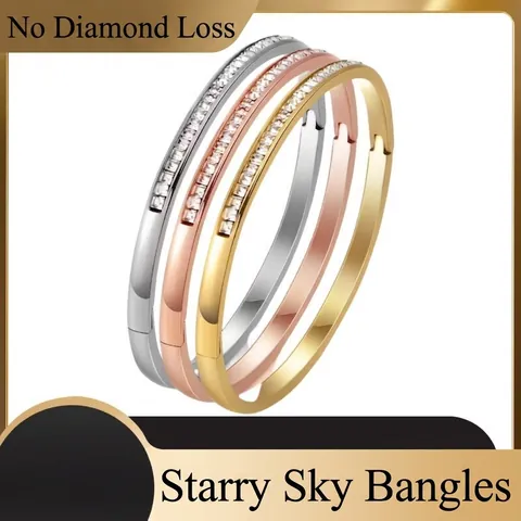 Brazalete De Acero Inoxidable Para Mujer Con Circonita Cúbica Rectangular Pavimentada Medio Círculo Joyería Elegante