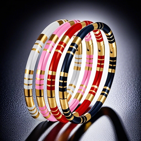 Minimalist Enamel Bangle Bracelet Stainless Steel Contrast Color Waterproof Geometric Jewelry For Women
