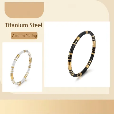 Minimalist Enamel Bangle Bracelet Stainless Steel Contrast Color Waterproof Geometric Jewelry For Women