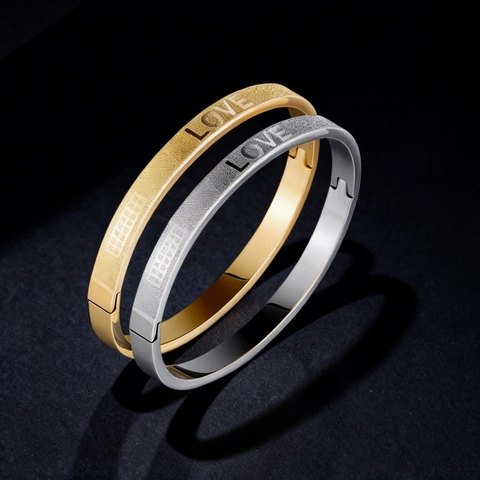 Brazalete De Bisagra De Acero Inoxidable Grabado Love Mate Pulido Joyería De Moda Para Mujer