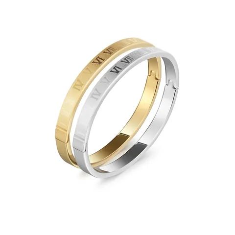 Brazalete Números Romanos Acero Inoxidable Pulido Minimalista Joyería Vintage Para Mujeres Hombres