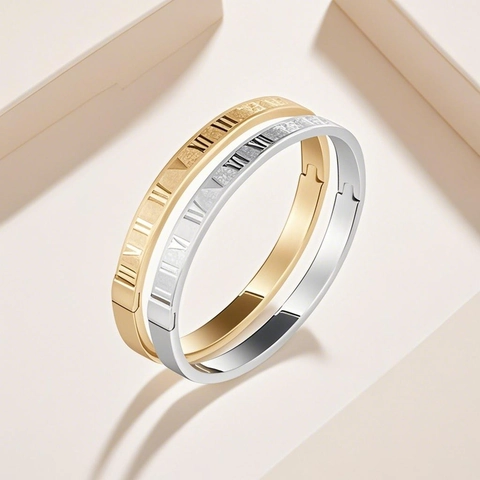 Brazalete Minimalista de Acero Inoxidable Con Números Romanos para Mujer Vintage Galvanizado Pulido Hebilla de Bisagra Joyería de Moda Regalo