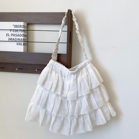 Ruffle Handtas Multi Layer Geplooide Mesh Schoudertas Grote Capaciteit Zoete Fee Stijl Oksel Tote Voor Dames