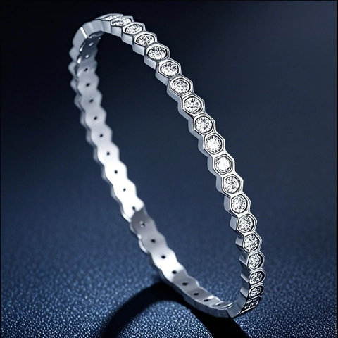 Bracciale Rigido Geometrico Esagonale A Nido D'Ape In Acciaio Inossidabile Con Strass Placcato Oro Da Donna