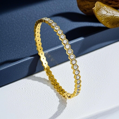 Bracciale In Acciaio Inossidabile Esagonale A Nido D Ape Strass Zirconia Braccialetto Geometrico Moda Per Donne