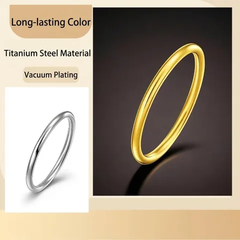 Minimalist Stainless Steel Plain Band Ring For Women Gold Rose Gold Steel Color Geometric Round Wire Finger Ring Jewelry