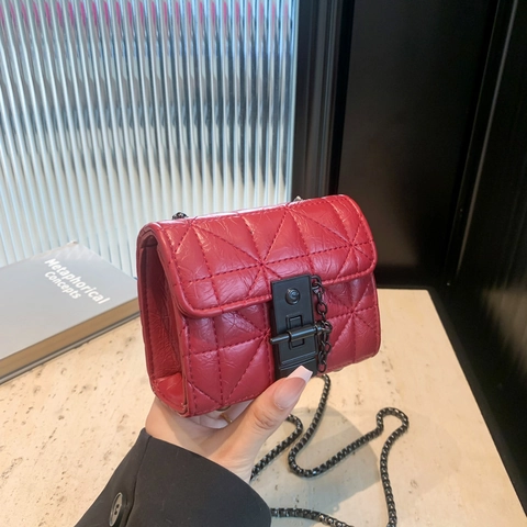 Quilted Mini Square Bag PU Leather Chain Strap Crossbody Vintage Rhombic Pattern For Women Fashionable