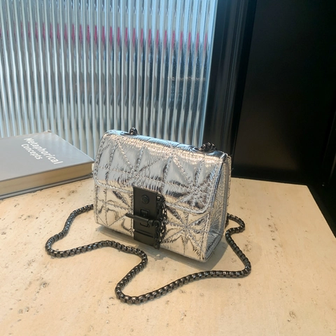 Quilted Mini Square Bag PU Leather Chain Strap Crossbody Vintage Rhombic Pattern For Women Fashionable