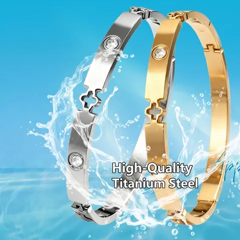Brazalete De Acero Inoxidable Para Mujer Lujo Trébol Hueco Diseño Cruz Con Circonia Incrustada Joyería Moda