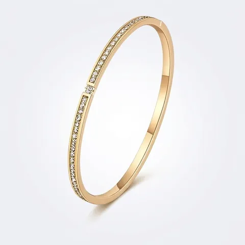 Brazalete De Acero Inoxidable Elegante Con Cristales Incrustados Pulsera Geométrica Ovalada Joyería De Moda Para Mujer