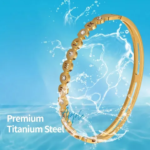 Bracciale Rigido In Acciaio Inossidabile Cavo Numeri Romani Strass Motivo A Onde Gioielli Eleganti Da Donna