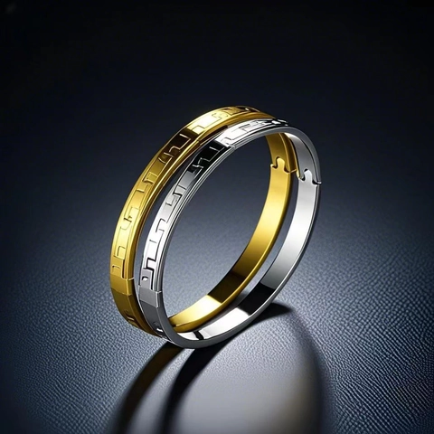Men's Stainless Steel Bangle Bracelet With Greek Key Pattern Engraved Geometric Meander Gold Silver Fashion Jewelry Wristband
