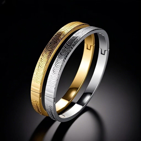 Brazalete De Bisagra Minimalista Acero Inoxidable Textura Ondulada Forma Ovalada Joyería Para Hombres Y Mujeres