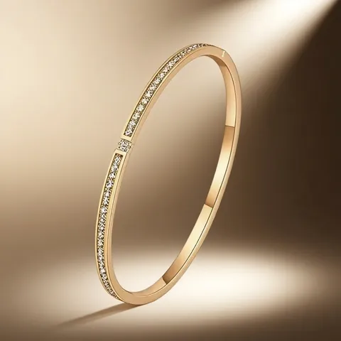 Stainless Steel Bangle Bracelet Pave Zircon Rhinestone Oval Cuff Luxury Minimalist Fashion Jewelry For Women