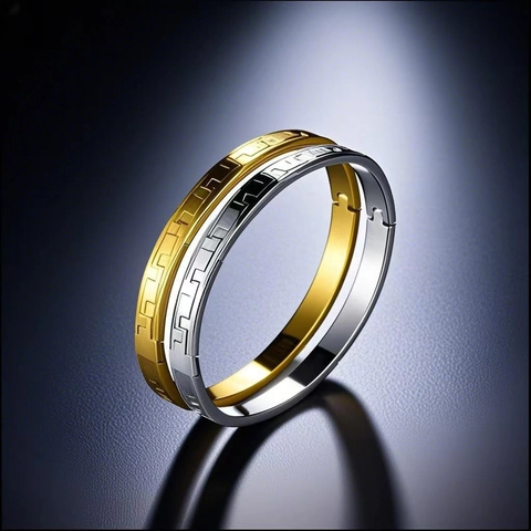 Brazalete De Acero Inoxidable Con Patrón Geométrico Griego Meandro Apertura Lateral Joyería Minimalista Hombres Mujeres