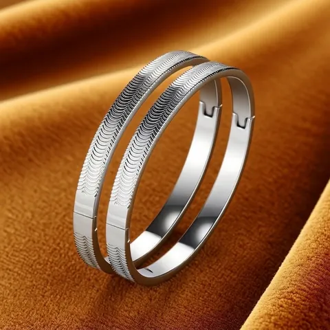 Brazalete De Bisagra De Acero Inoxidable Textura Con Patrón De Ondas Joyería De Moda Minimalista Para Hombre Mujer