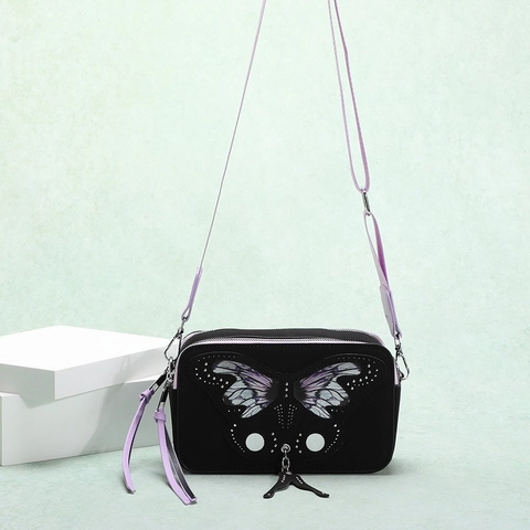 Vintage Butterfly Embroidery Crossbody Camera Bag With Rivet Accents For Women Trendy PU Leather Small Square Handbag