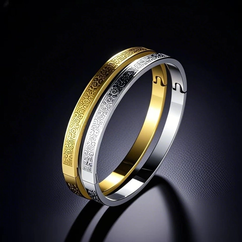 Brazalete Con Patrón Hexagonal De Acero Inoxidable Titanio Pulsera Grabada Geométrica De Panal Joyería Minimalista Moderna