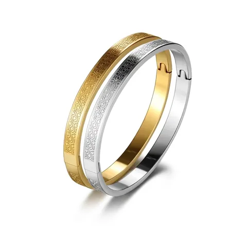 Brazalete Con Patrón Hexagonal De Acero Inoxidable Titanio Pulsera Grabada Geométrica De Panal Joyería Minimalista Moderna