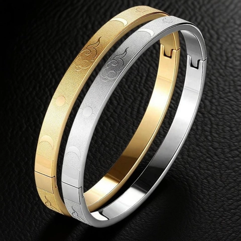 Bracciale Rigido In Acciaio Inossidabile Inciso Sole Luna Nuvola Opaco Acciaio Al Titanio Chiusura Laterale Gioielli Uomo Donna