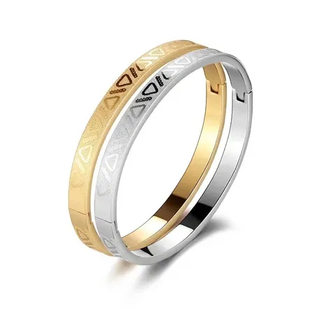 Brazalete Para Hombre De Acero Inoxidable Patrón Triangular Geométrico Cierre De Bisagra Joyería Punk Minimalista