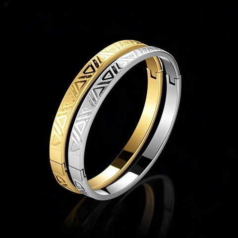 Brazalete De Acero Inoxidable Patrón De Triángulo Geométrico Pulido Cierre De Bisagra Joyas Étnicas Modernas Para Hombre Mujer