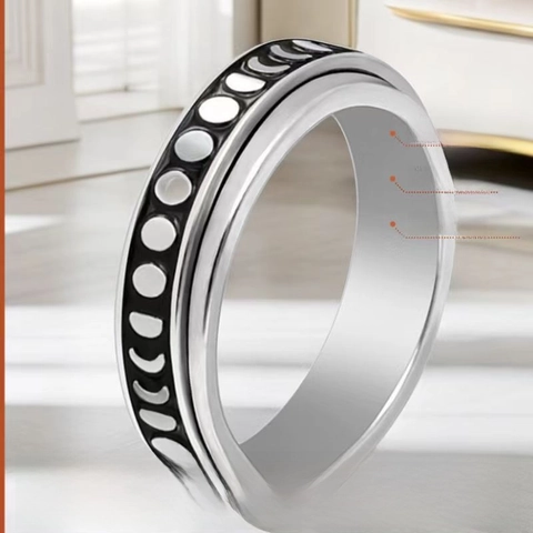 Edelstahl Spinner Ring Für Damen Herren Angst Erleichterung Stress Mond Stern Sonne Muster Rotierende Fingerring Mode Schmuck